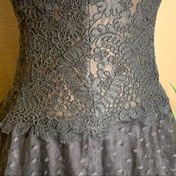 Tadashi ~ Vintage Black Lace and Tulle Dress - Picture 5 of 12